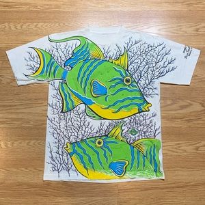 Vintage Tropical Fish All Over Print T Shirt